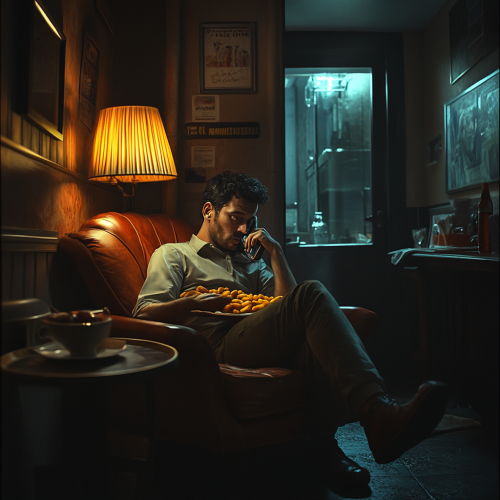 A Latino Man at Home, Complaining About Cold French Fries