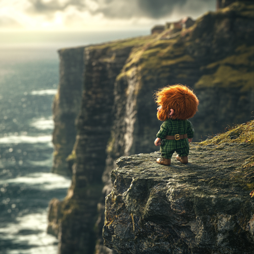 A Leprechaun Walking Along an Irish Cliff