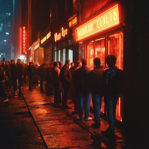A Line of People Outside a Nightclub