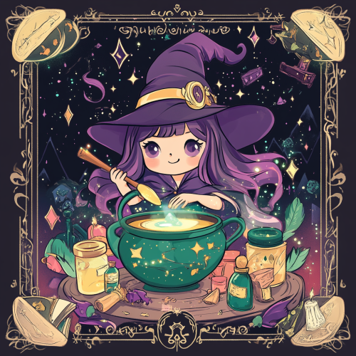 A Little Witch Making Colorful Potions