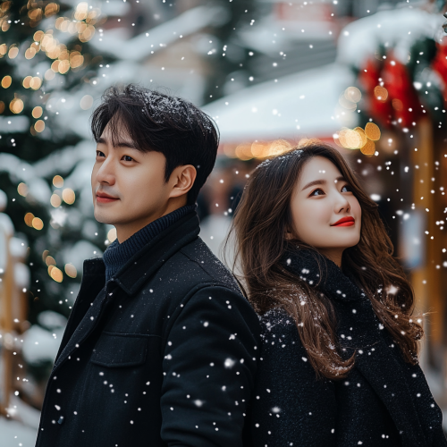 A Lovely Winter Village with Snowy Christmas Trees