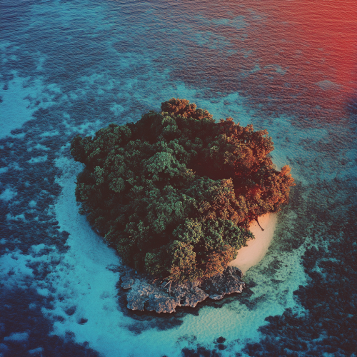 A Lush Island at Sunset from Above