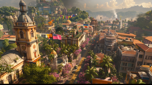 A Luxurious City with Citizens, Cars, and Flowers A Luxurious City with Citizens, Cars, and Flowers