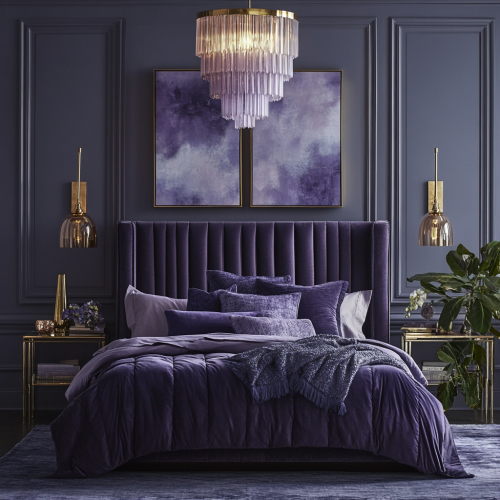 A Luxurious Lavender Bedroom with Plush Textures