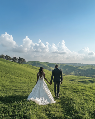 A Luxury Rwandan Bride and Groom Walking.