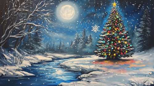 A Magical Winter Night with Christmas Tree