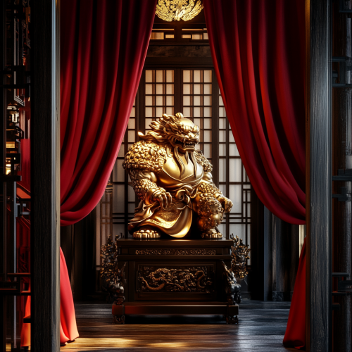 A Majestic Golden Pi Xiu in Elegant Chinese Room