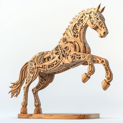 A Majestic Jumping Horse Sculpture in Wood