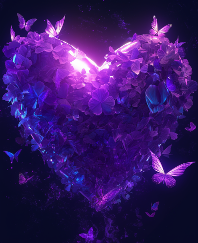 A Majestic Purple Butterfly Heart in the Clouds