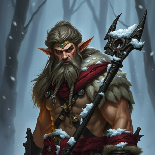 A Male Barbarian Elf Druid in Winter