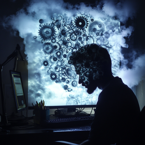 A Man Struggles with Gears in His Head