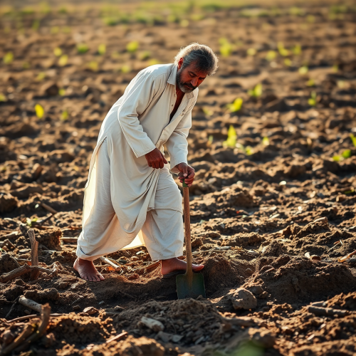 A Man Working in Bright Sunlight with Shovel