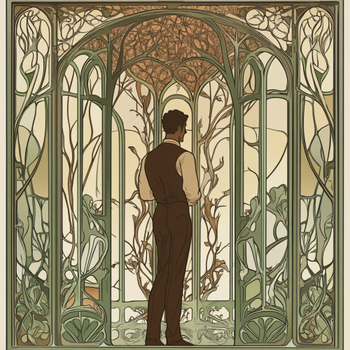 A Man in Elegant Airport with Flowing Patterns