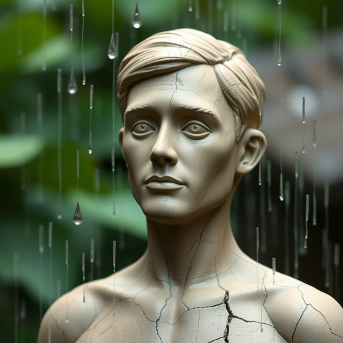 A Man in Rain, Sculpted from Textured Clay