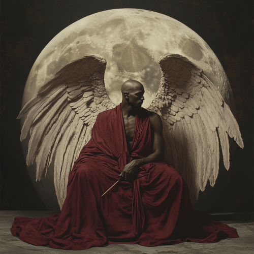 A Manly Figure Gracefully Sits Under Giant Moon