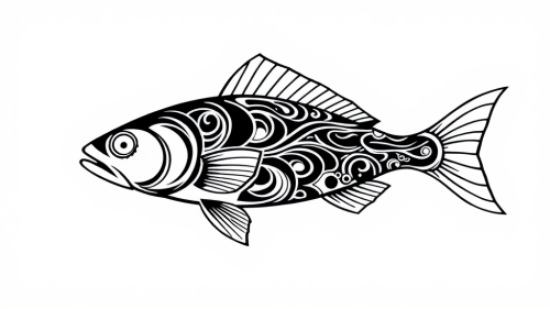 A Maori-style black and white fish drawing.