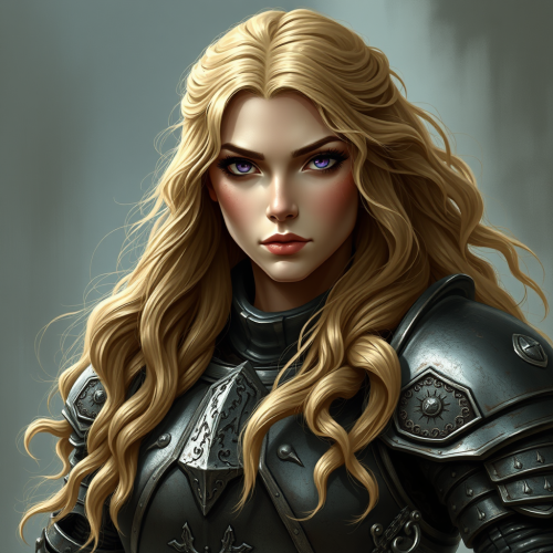 A Medieval Female Warrior in Full Plate Armor.