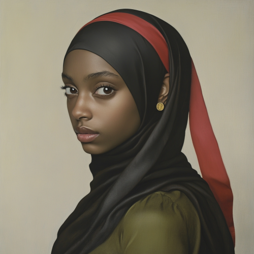 A Melancholic Young Woman in Black Headscarf