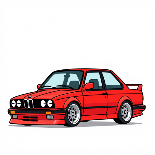 A Minimalist Cartoon of Lowered Red BMW E30 M3