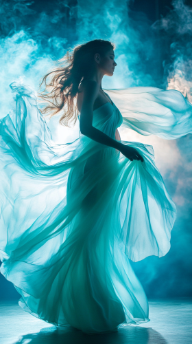 A Model in Flowing Dress on Runway