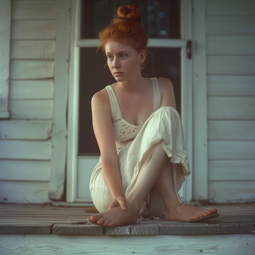 A Model in Red Dress at Colonial House