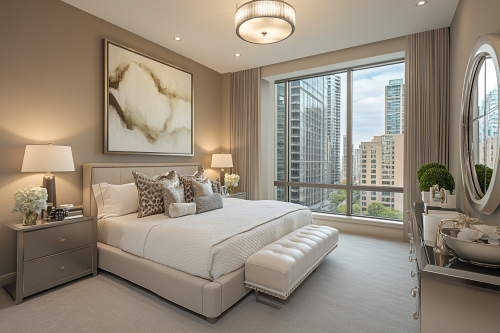 A Modern Bedroom with Elegant Furniture and City View