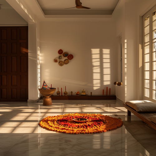 A Modern Home with Diwali Decorations and Lamps