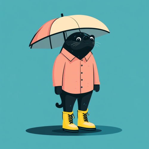 A Mole Character Under Umbrella - Flat Illustration