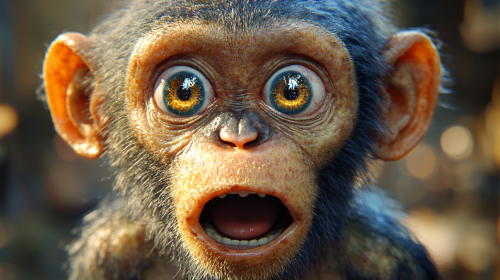 A Monkey with Enlarged Eyes and Mouth