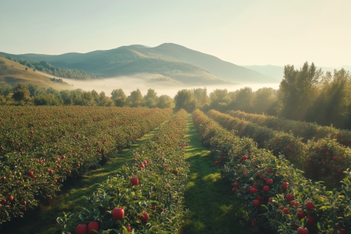 A Morning Drone View of Apple Orchard