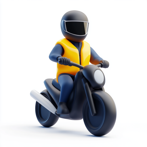 A Motorcyclist in Navy Blue on White Background