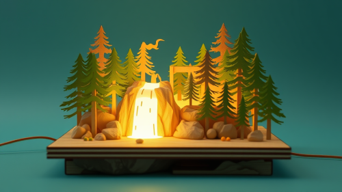 A Multilayer Wood Diorama of a Green Forest