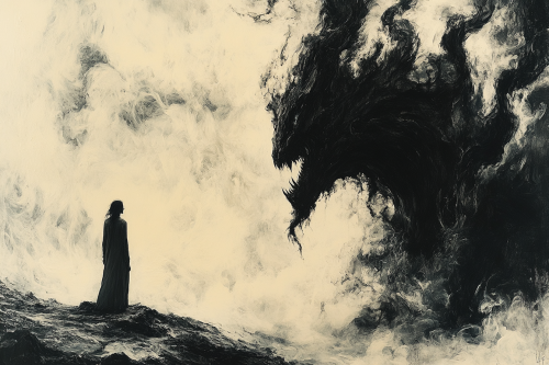 A Mysterious Woman in Heavenly Light overlooking landscape