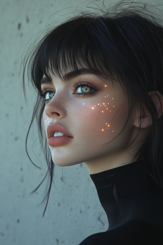 A Neo-cybergoth maiden in futuristic haute-couture dress