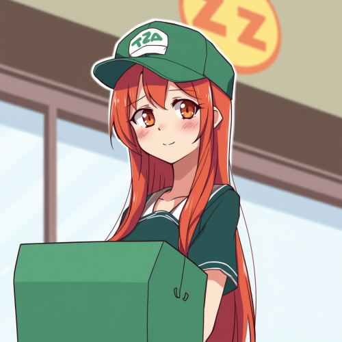 A Nervous Red-Haired Anime Pizza Delivery Girl