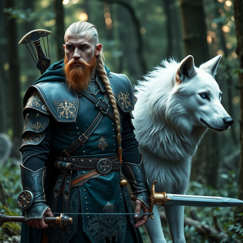 A Nordic Viking Half-Elf Ranger in Fantasy Scene.