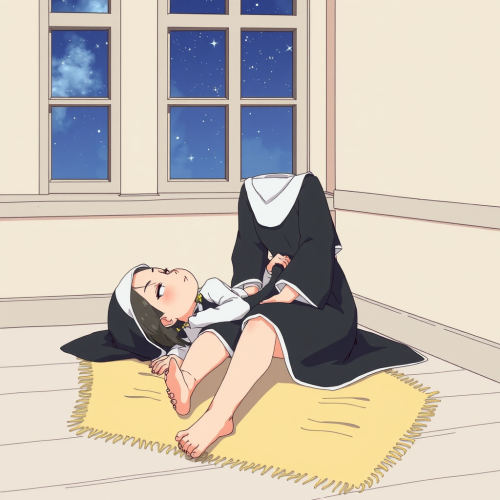 A Nun Sleeping Barefoot on The Floor