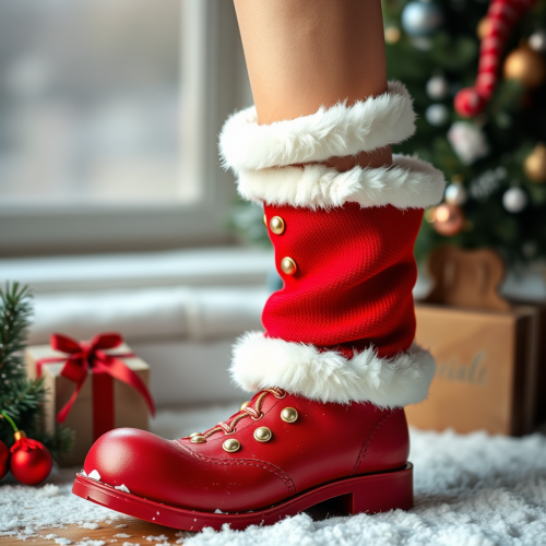 A Pair of Santa's Boots Standing Alone