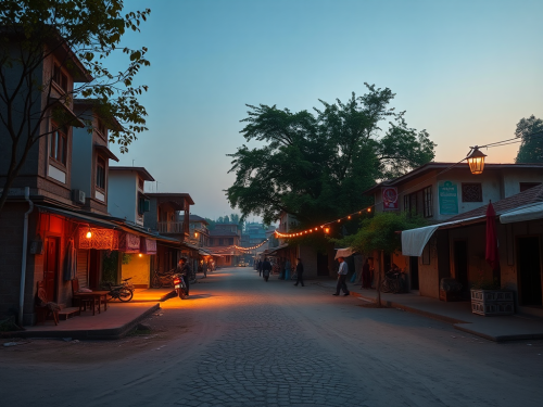 A Pakistani village square in the evening. A Pakistani village square in the evening.