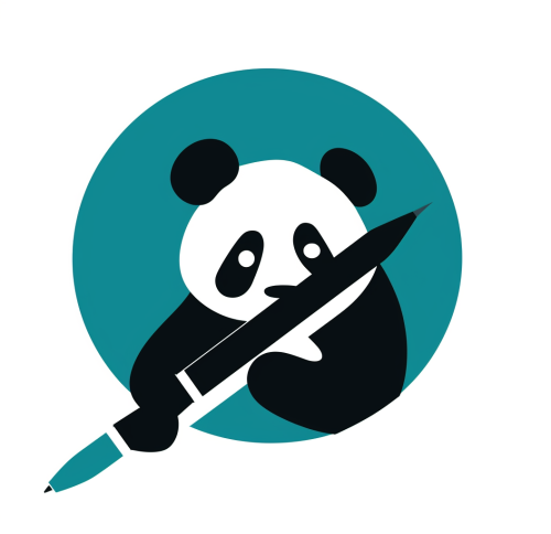 A Panda Holding a Pen Logo on White Background.