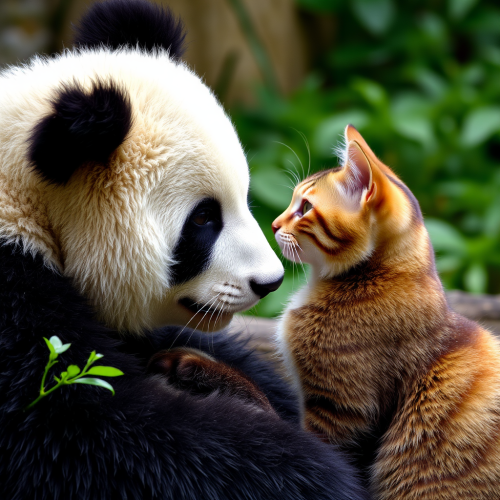 A Panda and Cat Gaze at Each Other