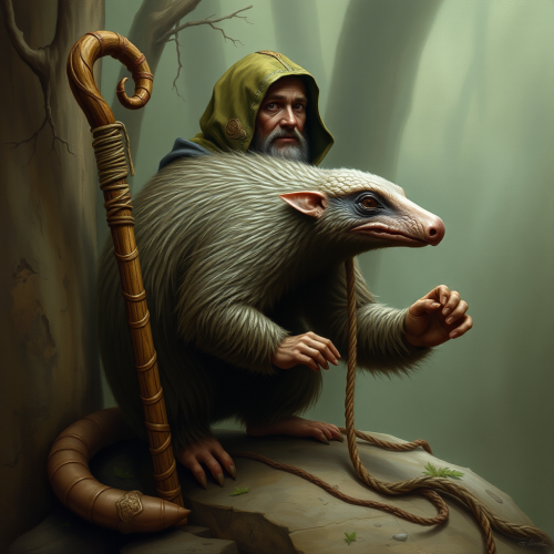 A Pangolin Druid with a Dora Straw Staff