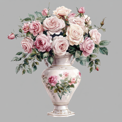 A Pastel Pink Bouquet in Porcelain Vase Painting
