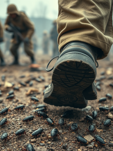 A Person's War Shoes Squishing Cockroaches