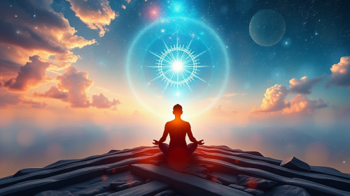 A Person Meditating Amidst Universal Truths and Love