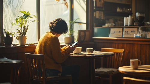 A Person in Cozy Café, 35mm Film Style
