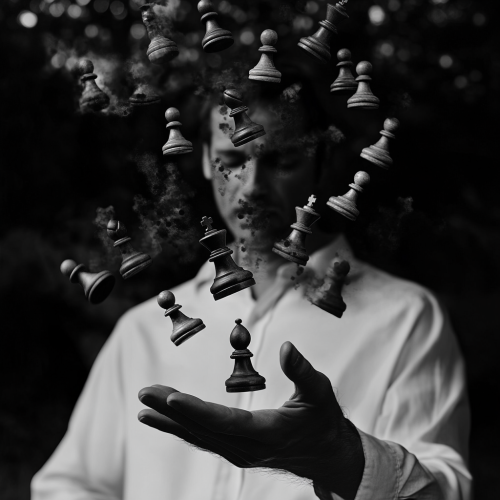 A Person with Chess Pieces in Motion