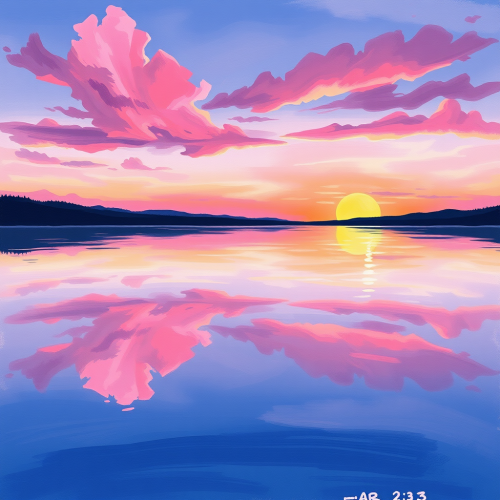 A Pink and Purple Lake Sunset Painting