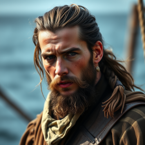 A Pirate Boy with Brown Hair in Ponytail