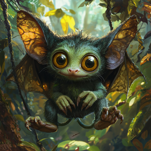 A Playful Green Creature in a Vibrant Forest